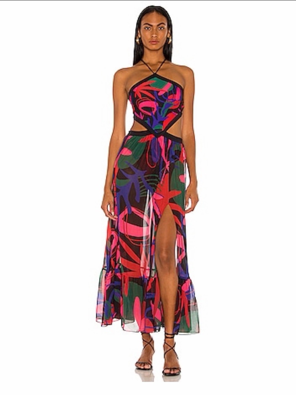 PatBO Rio Halter Cutout Halter Maxi Dress in Black, Pink, Red, Green, Purple